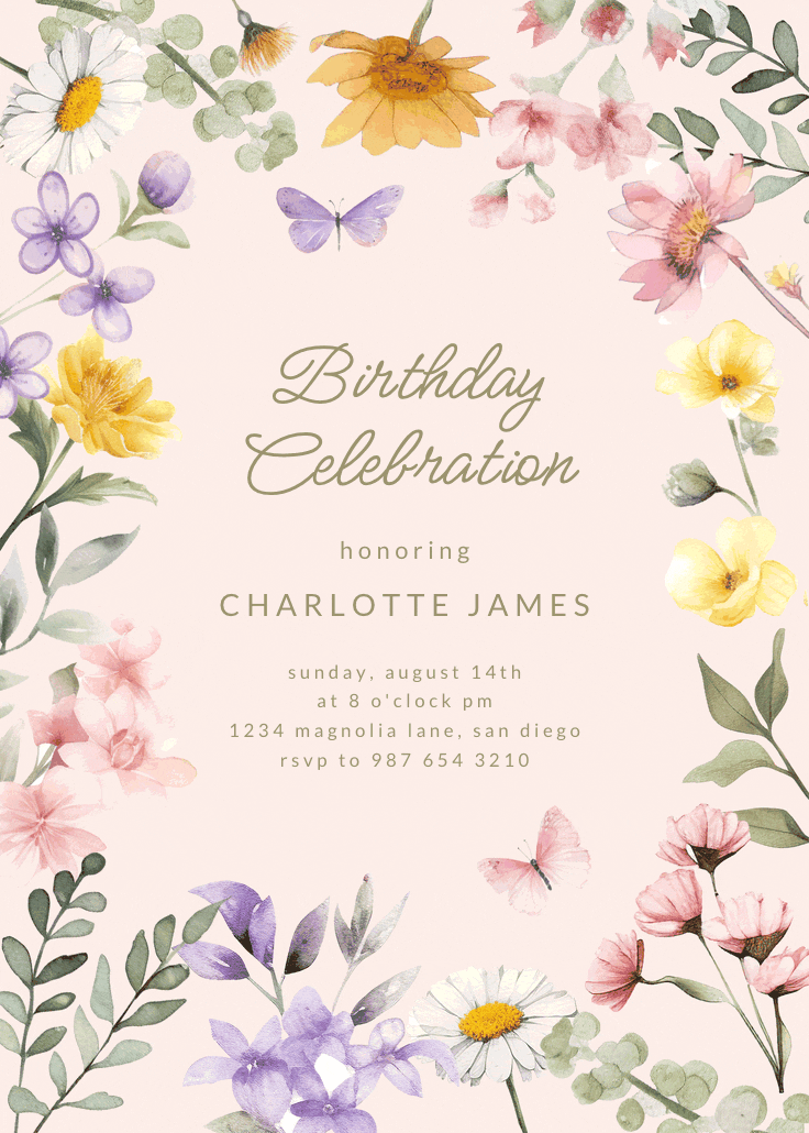 Wonderful blossoms - birthday invitation