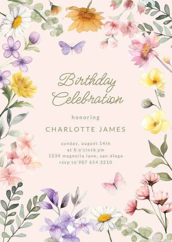 Wonderful blossoms - birthday invitation