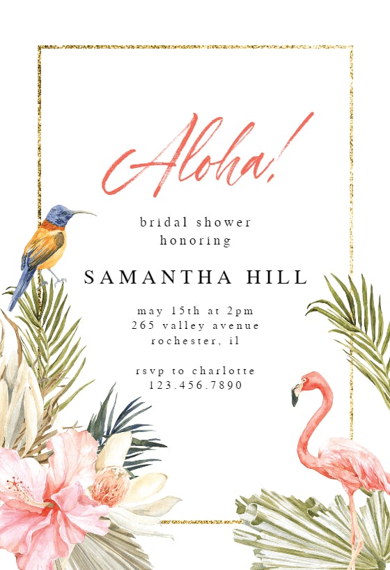 Aloha to you - invitación para bridal shower