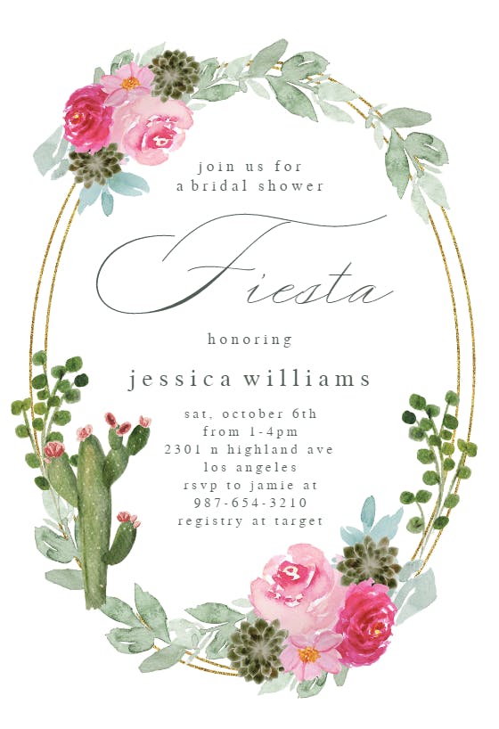 Aquarelle fiesta frame -  invitación para bridal shower