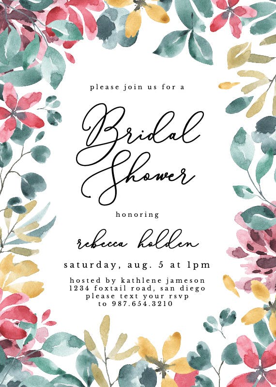 Aquarelle floral frame - bridal shower invitation