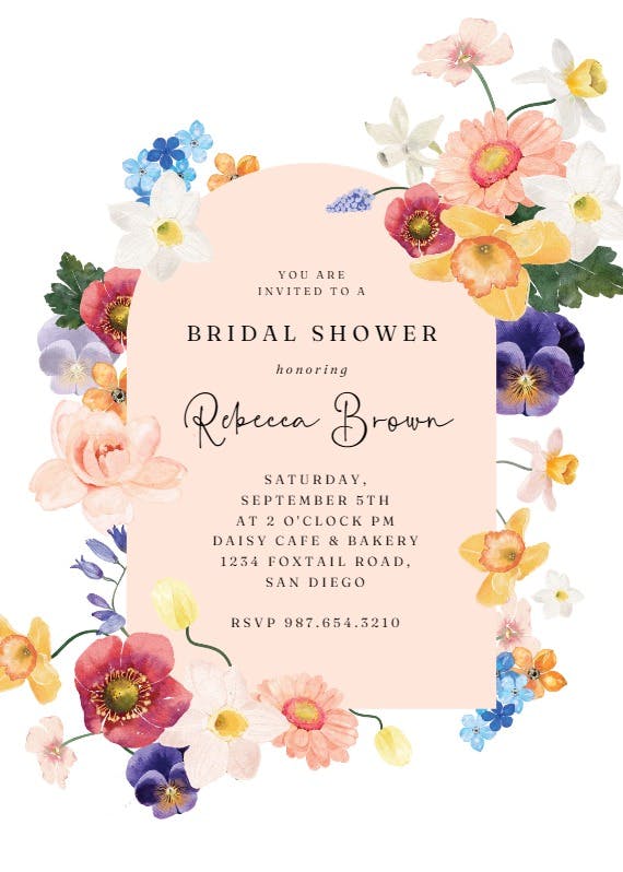 Arch blooms - bridal shower invitation