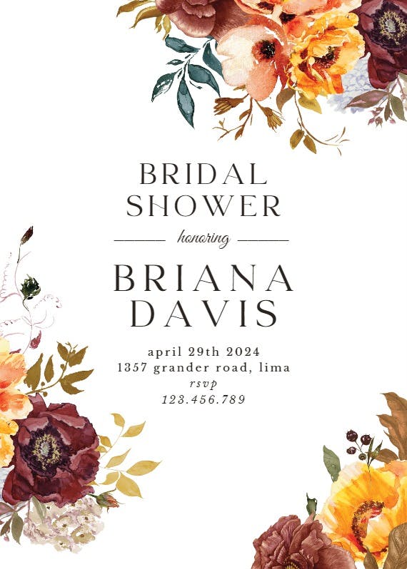 Autumn flowers - invitación para bridal shower
