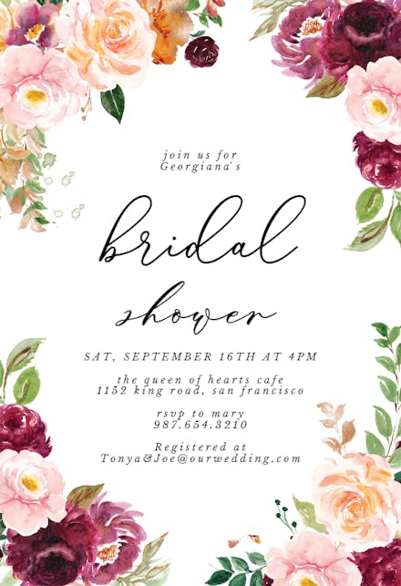 Peach And Greenery - Bridal Shower Invitation Template | Greetings Island