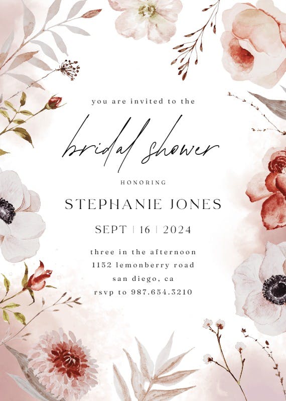 Autumnal watercolor -  invitación para bridal shower