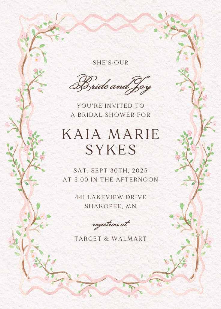Beautiful union - bridal shower invitation