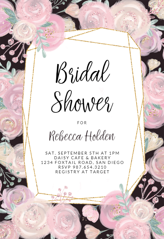 Black Pink Flowers Frame - Bridal Shower Invitation Template (Free ...