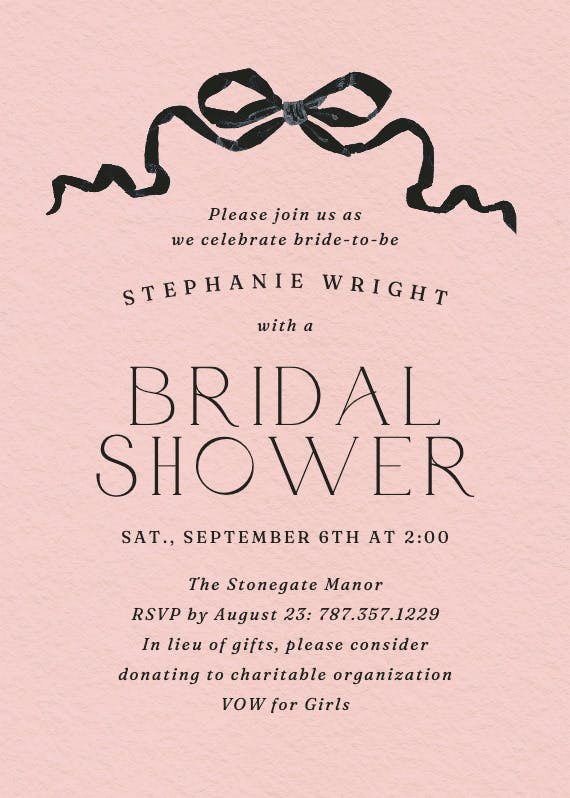 Black ribbons - bridal shower invitation
