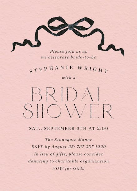 Black ribbons - bridal shower invitation