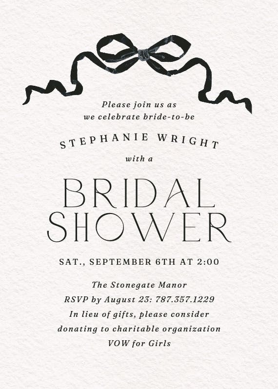 Black ribbons - invitación para bridal shower