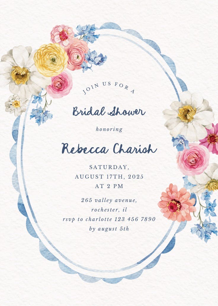 Blooms around frame - bridal shower invitation