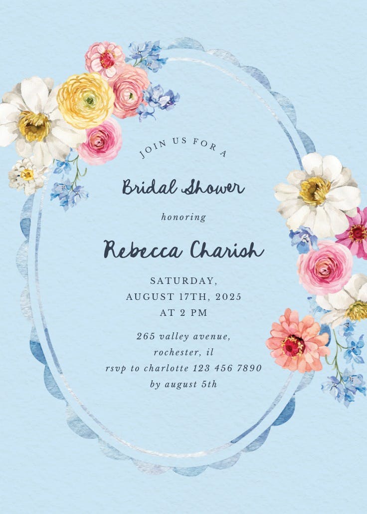 Blooms around frame - bridal shower invitation