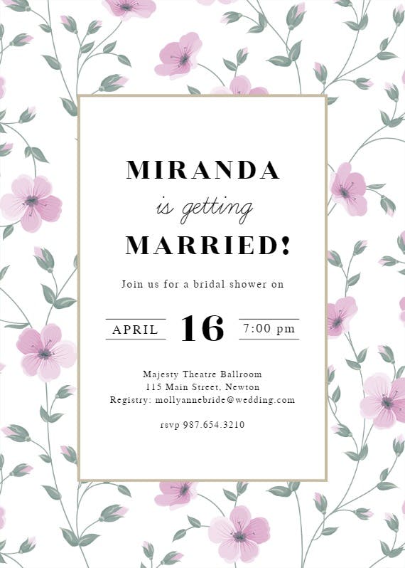 Blossom border -  invitación para bridal shower