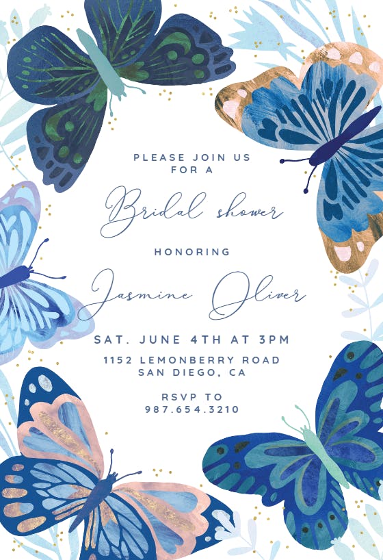 Blue Butterflies Bridal Shower Invitation Template Greetings Island