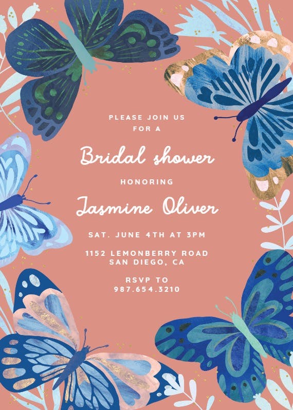 Blue butterflies - bridal shower invitation