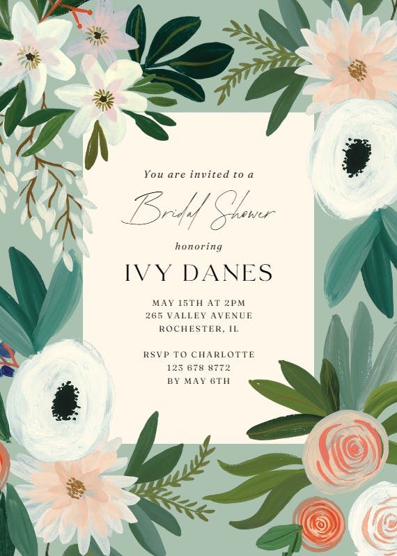 Blue floral - bridal shower invitation
