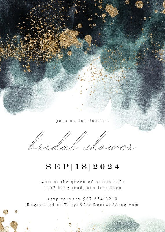 Blue paint and gold - bridal shower invitation