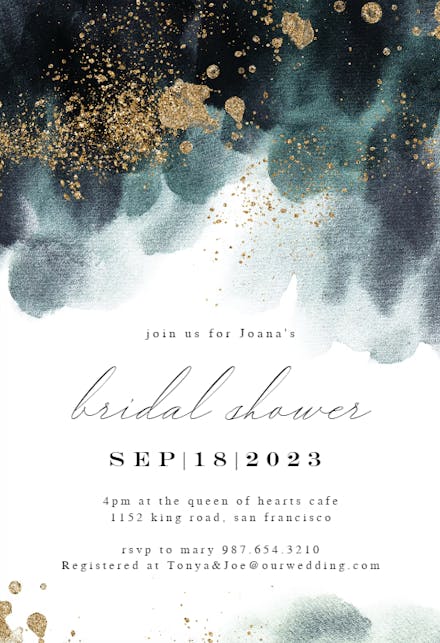 Blue Paint and Gold - Bridal Shower Invitation