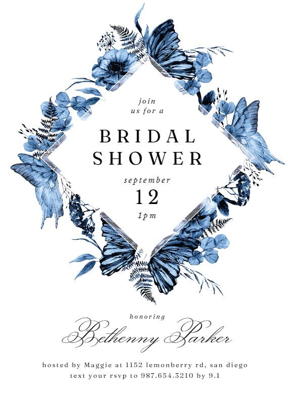 Boho blue floral - bridal shower invitation