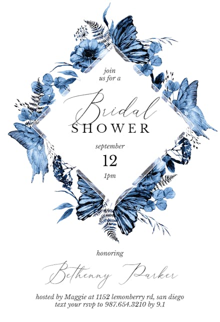 Boho Blue Floral - Invitation Template