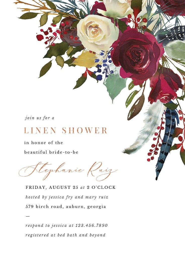 Boho bordo flowers - bridal shower invitation