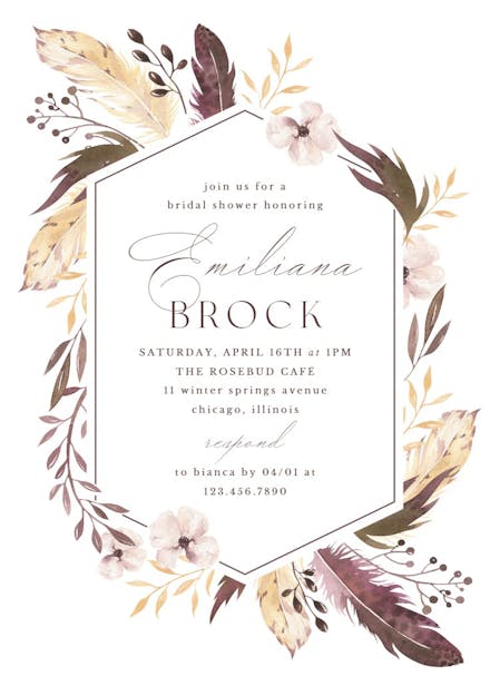 Boho feathers - bridal shower invitation