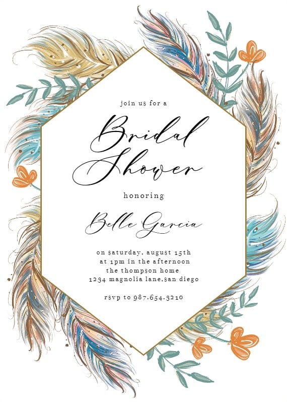 Boho feathers - bridal shower invitation