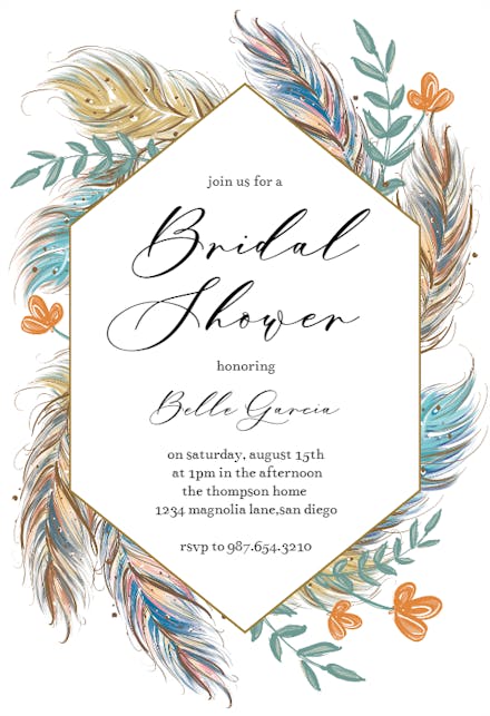 Boho Feathers - Bridal Shower Invitation