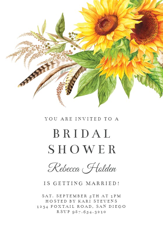 Boho sunflowers - bridal shower invitation