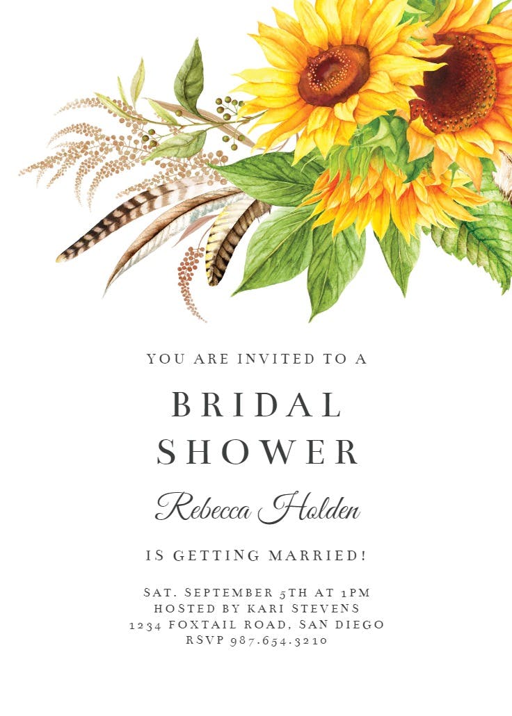 Boho sunflowers - bridal shower invitation