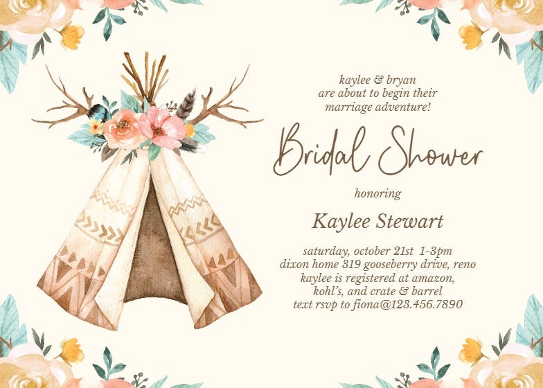 Boho tipi tent - bridal shower invitation