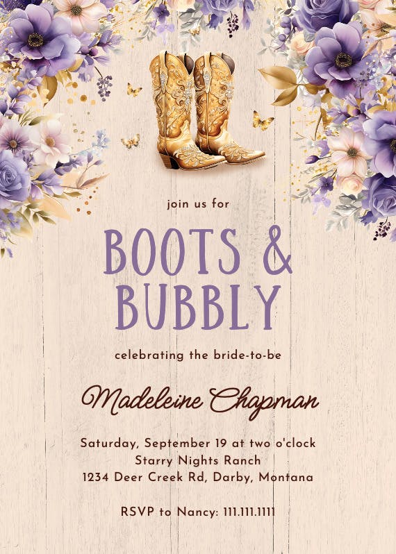 Boots and bubbly - bridal shower invitation