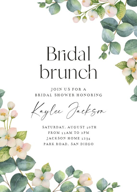 Botanical & white flowers -  invitación para bridal shower