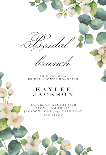 Botanical & White Flowers - Bridal Shower Invitation