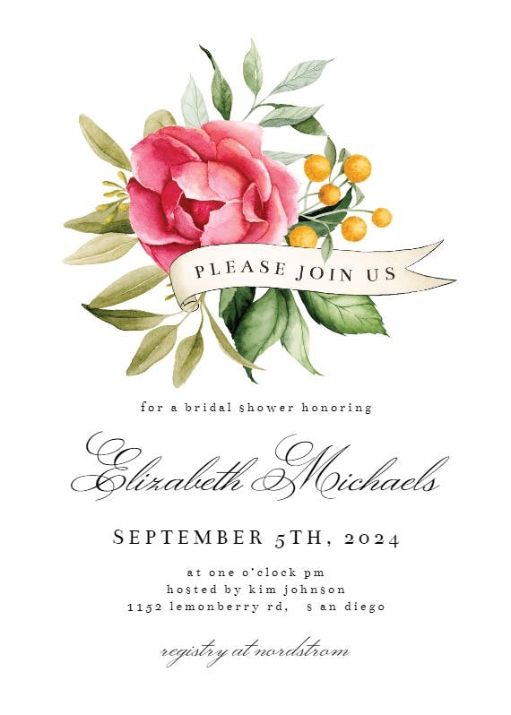 Bouquet ribbon - bridal shower invitation