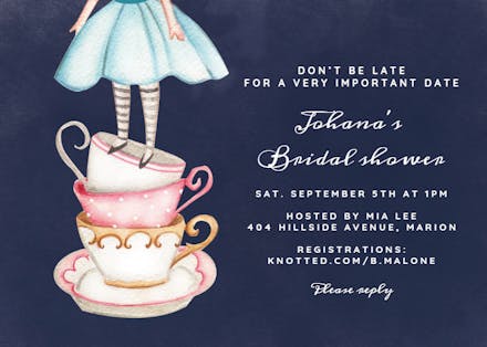 Alice in Wonderland bridal shower invitation blue