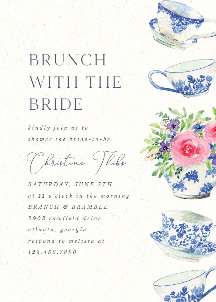 Bridal shower tea brunch - bridal shower invitation