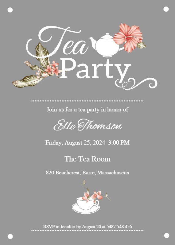 Bridal shower tea party - printable party invitation