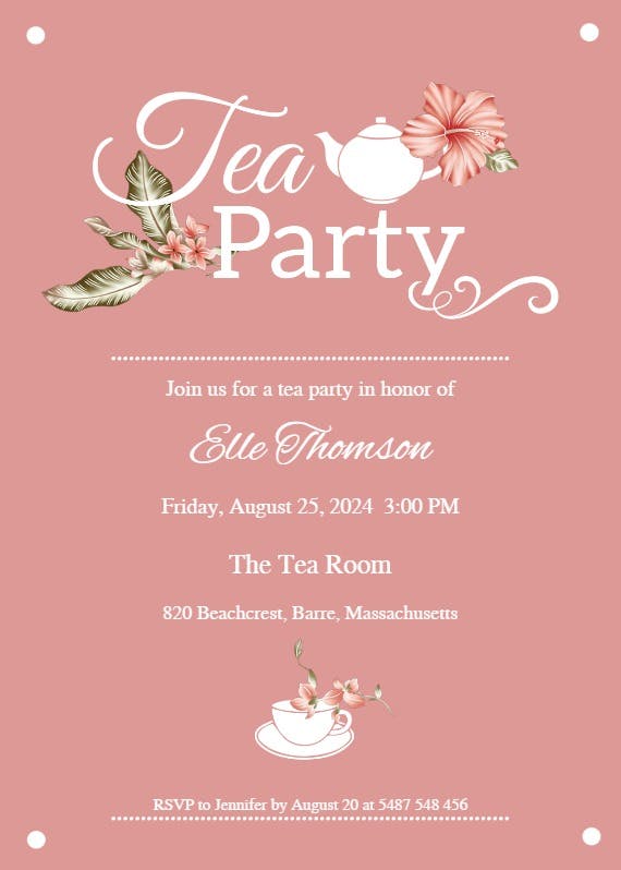 Bridal shower tea party - bridal shower invitation