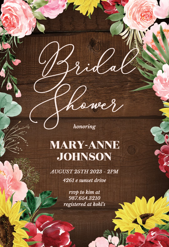 Sparkling Rustic Floral - Bridal Shower Invitation Template 