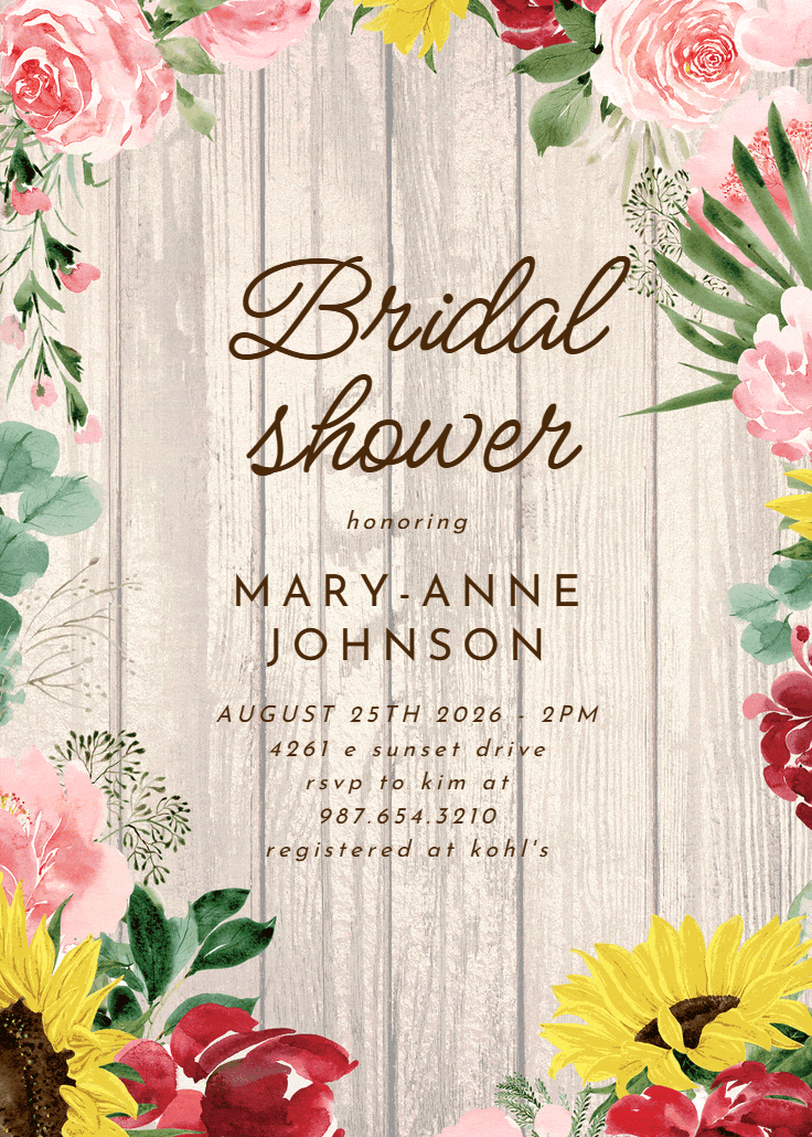 Burgundy sunflower - bridal shower invitation