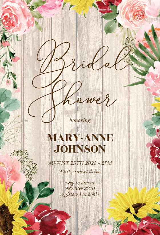 Burgundy Sunflower - Bridal Shower Invitation Template | Greetings Island