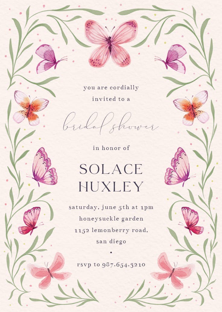 Butterfly garden - invitación para bridal shower