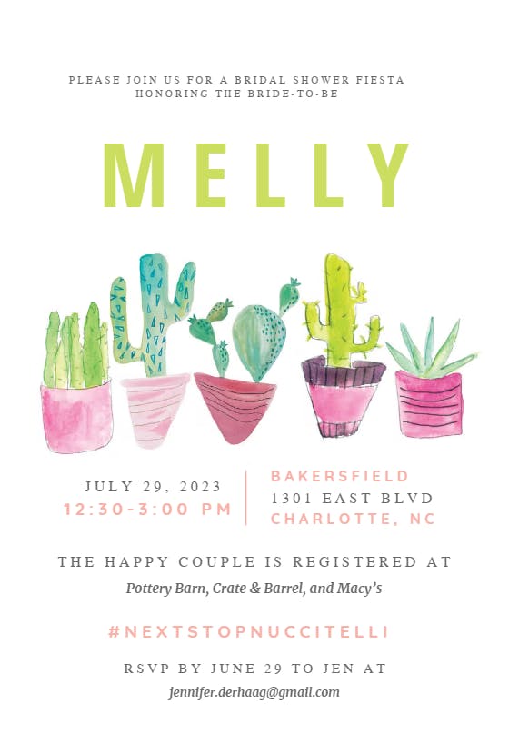 Cactus Line Bridal Shower Invitation Template Free Greetings Island