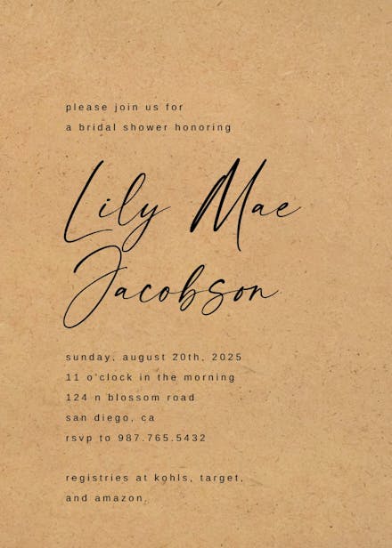 Calligraphy names - bridal shower invitation