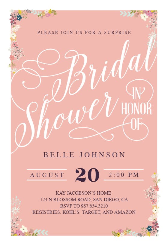 Calligraphy shower -  invitación para bridal shower
