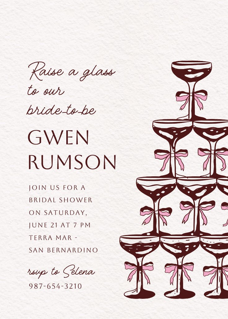 Champagne tower - invitación para bridal shower