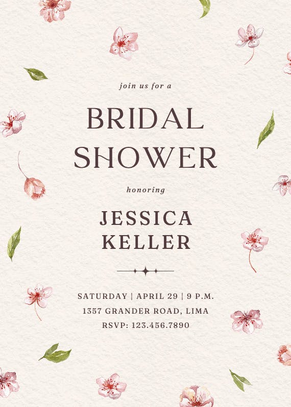 Cherry blossoms -  invitación para bridal shower