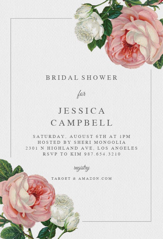 Classic roses -  invitación para bridal shower