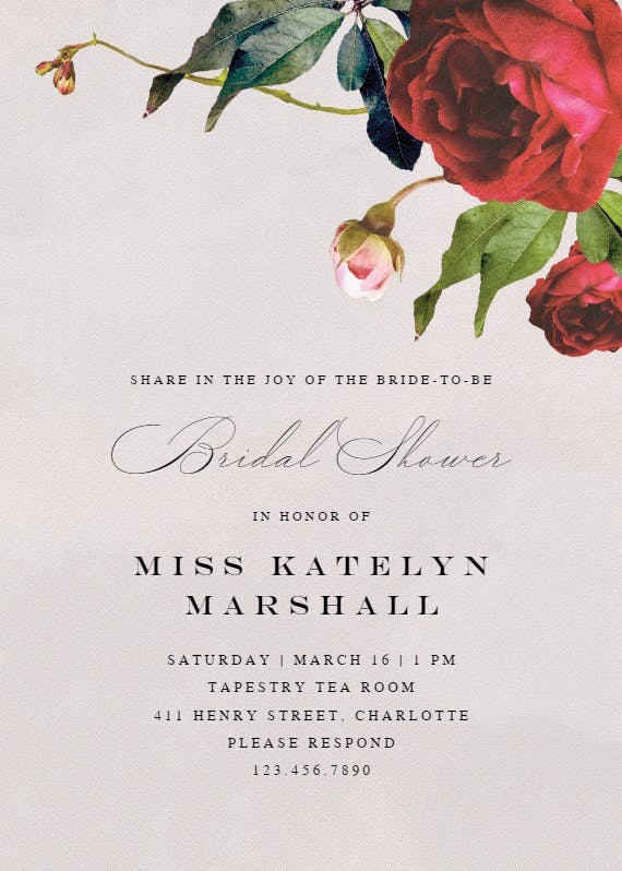 Climbing roses -  invitación para bridal shower